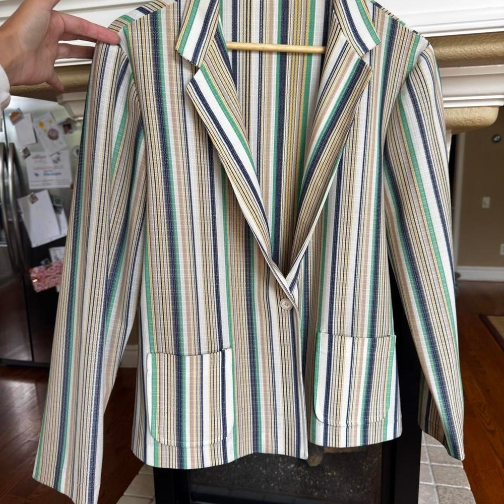 Vintage 1970s Cricket Lane Striped Blazer Retro Mid Mod Retro Business‎ Wear